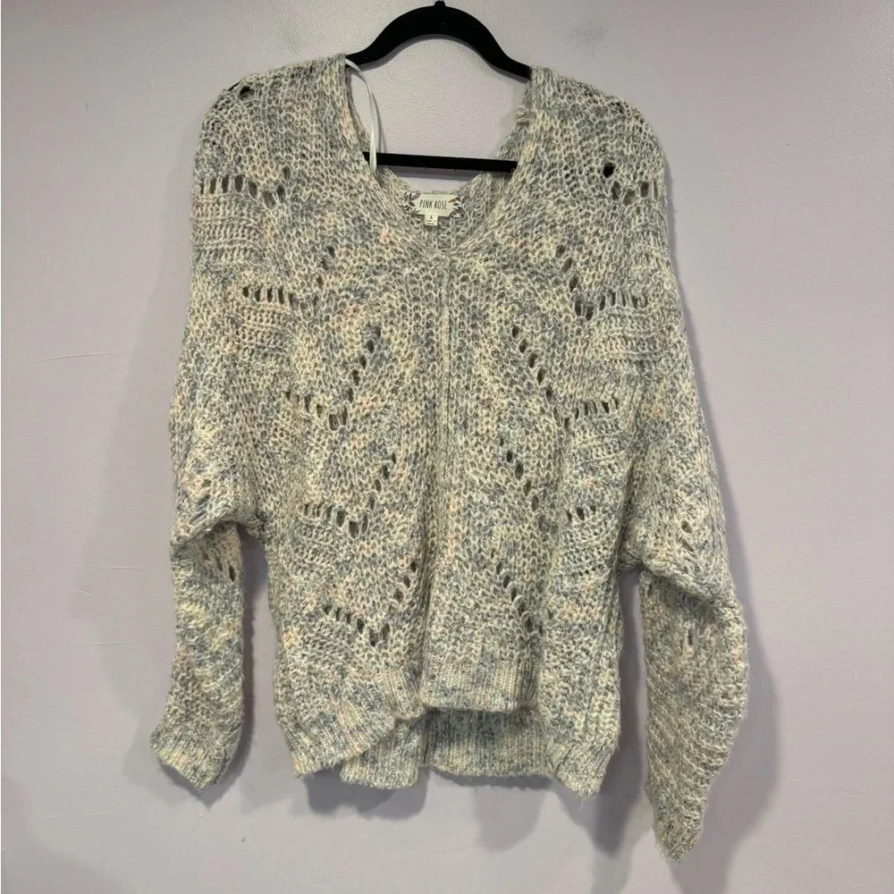 Pink and blue knit vneck‎ sweater